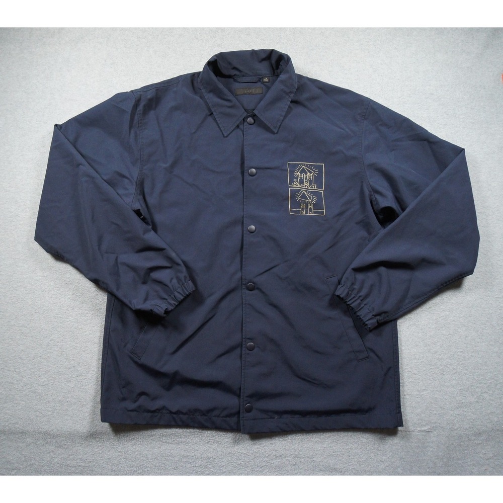 Uniqlo Jacket Mens Medium Blue Coach Snap Button Keith Haring Art Streetwear